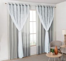 Cortina sala tecido com renda 3,00x2,30 oferta - Vizu Decor