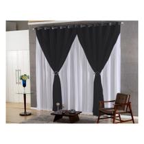 cortina sala voal liso preto com forro branco 3,00x2,20