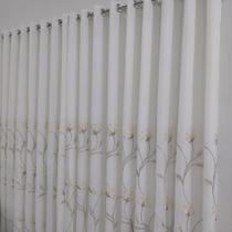 Cortina Sofisticada Bordada Voal Floral Flores Forrada 6,00x2,60 Luxo