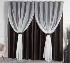 Cortina Solaris Blackout Bleucate de Tecido com Voil 3,00m x 2,50m Alt. com Ilhós Cromado e Abraçadeiras