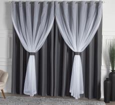 Cortina Solaris Blackout Bleucate de Tecido com Voil 4,00m x 2,50m Alt. com Ilhós Cromado e Abraçadeiras Cortina Solaris Blackout Bleucate de Tecido com Voil 4,00m x 2,50m Alt. com Ilhós Cromado e Abraçadeiras