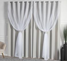 Cortina Solaris Blackout Bleucate de Tecido com Voil 4,00m x 2,50m Alt. com Ilhós Cromado e Abraçadeiras - Paulo Cezar Enxovais