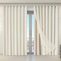 Cortina Tecido Blecaute com Voil Xadrez 2,70 m x 2,30 m 100% Poliéster - Bege