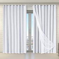 Cortina Tecido Blecaute com Voil Xadrez 2,70m x 2,30m 100% Poliéster - Branco