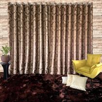 Cortina Tecido Jacquard Medalhão Marrom com Bege - 2,30 x 5,60m de Largura