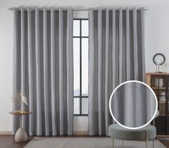 Cortina Tecido Linho 3,00M De Largura X 2,30M De Altura Grafite Para Sala Ou Quarto