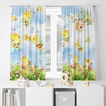 Cortina Tecido Oxford Decorativa Abelhinhas Felizes Aquarela- 120x70cm