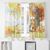 Cortina Tecido Oxford Decorativa Árvore Outono Animais Diversos - 120x70cm