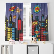 Cortina Tecido Oxford Decorativa Cidade de Herois Super Poderes - 120x70cm