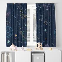 Cortina Tecido Oxford Decorativa Espaço Formas Coloridas Estrelas e Planetas - 120x70cm