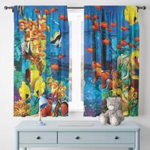 Cortina Tecido Oxford Decorativa Fundo do Mar Navio - 120x70cm