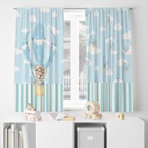 Cortina Tecido Oxford Decorativa Ursinho Baloeiro Azul - 120x70cm