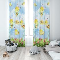 Cortina Tecido Oxford Quarto Infantil Abelinhas Felizes Aquarela - 140x220cm