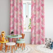 Cortina Tecido Oxford Quarto Infantil Animais Nuvens Rosa CI21 - 280x220cm
