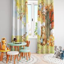 Cortina Tecido Oxford Quarto Infantil Árvore Outono Animais Diversos - 280x220cm
