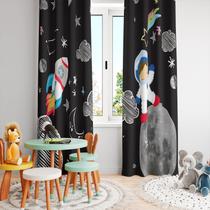 Cortina Tecido Oxford Quarto Infantil Astronauta e Foguete Espaço - 280x220cm
