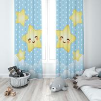 Cortina Tecido Oxford Quarto Infantil Brilha Brilha Estrelinha Sorridente Poá - 280x220cm
