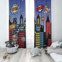 Cortina Tecido Oxford Quarto Infantil Cidade de Heróis Super Poderes - 280x220cm Cortina Tecido Oxford Quarto Infantil Cidade de Heróis Super Poderes - 280x220cm