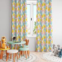 Cortina Tecido Oxford Quarto Infantil Cute lhamas Amarelo, Azul e Rosa - 280x220cm