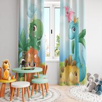 Cortina Tecido Oxford Quarto Infantil Dino Baby Turminha - 280x220cm