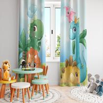 Cortina Tecido Oxford Quarto Infantil Dino Baby Turminha - 280x220cm