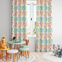 Cortina Tecido Oxford Quarto Infantil Dinossauros Cute Ramos de Folhas - 280x220cm