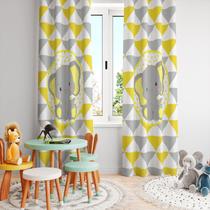 Cortina Tecido Oxford Quarto Infantil Elefantinho Cinza e Amarelo CI31 - 280x220cm