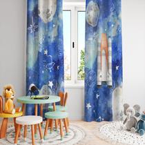 Cortina Tecido Oxford Quarto Infantil Espaço Galáxia Foguete Aquarelado - 280x220cm