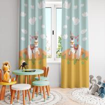 Cortina Tecido Oxford Quarto Infantil lhama Cute Deserto - 280x220cm Cortina Tecido Oxford Quarto Infantil lhama Cute Deserto - 280x220cm