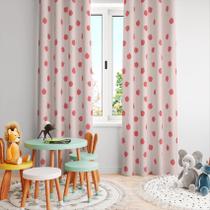 Cortina Tecido Oxford Quarto Infantil Maçãs Rosa - 280x220cm
