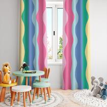 Cortina Tecido Oxford Quarto Infantil Ondas Faixas Coloridas - 280x220cm
