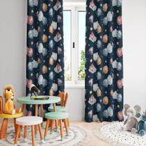 Cortina Tecido Oxford Quarto Infantil Planetas Anéis Nuvens - 280x220cm