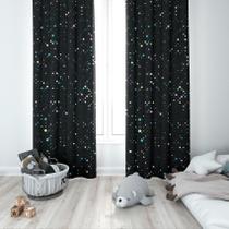 Cortina Tecido Oxford Quarto Infantil Preto Brilho Neon - 140x220cm
