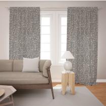 Cortina Tecido Oxford Sala Arabescos Florais Cinza e Rosa - 140x220cm