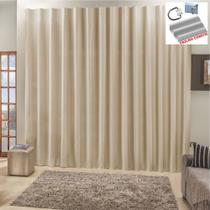 Cortina Top Chick 3 Metros Sala Quarto Tecido Ráfia Trilho Comum - Bege - 100% Poliéster