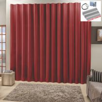 Cortina Top Chick 4 Metros Sala Quarto Tecido Ráfia Trilho Comum - Vermelha - 100% Poliéster