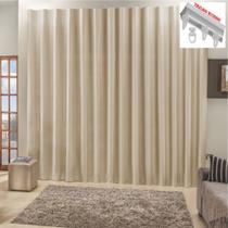 Cortina Top Chick 4 Metros Sala Quarto Tecido Ráfia Trilho Suisso - Bege - 100% Poliéster