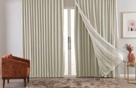 Cortina Trilho Suiço Blackout Com Linho Marfim 5.40 X 3.00