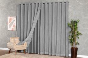 Cortina Trilho Suíço Simples Voil Linho C/ Forro Microfibra 3 x 2,60