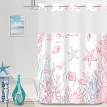 Cortina TWLSNCD Cortina de chuveiro costeira náutica 180x188cm rosa