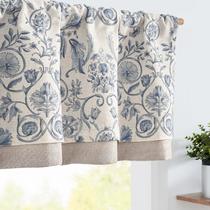 Cortina Valance jinchan de linho de camada dupla 40x130cm azul sobre bege Cortina Valance jinchan de linho de camada dupla 40x130cm azul sobre bege