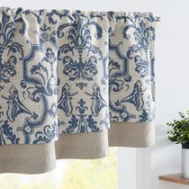 Cortina Valance jinchan Linen Vintage Damask Azul escuro 50x45cm