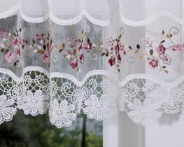 Cortina Valance Today's Vintage Macramé Organza 14 branca/rosa