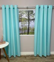 Cortina Verde-Agua 300X250 Ilhós Cromado Sala Fabritex