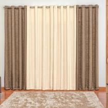 Cortina Vermon Jacquard Estampado Cetim Amassado Varão Simples 3,00m x 2,60m Cáqui