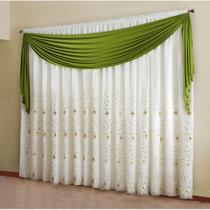 Cortina Voal Bordado e Bandô 3,00x 2,50 - Bali - Verde e Branca