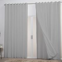 Cortina Voil 3,00x2,80m Flame com Forro em Micropercal - Cinza Cortina Voil 3,00x2,80m Flame com Forro em Micropercal - Cinza