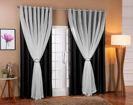 Cortina Voil Blackout 6,00x2,50 Quarto Preto/Branco