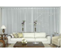 Cortina Voil Branco Para Sala Ou Quarto 4,00x2,50 Ilhós Cromado