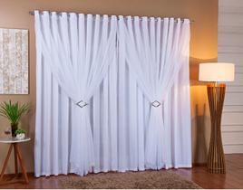 Cortina Voil com Forro Micro Fibra 6,00 x 2,80 Ilhós Cromado Branca Sala Quarto Escritório Decoração Luxo